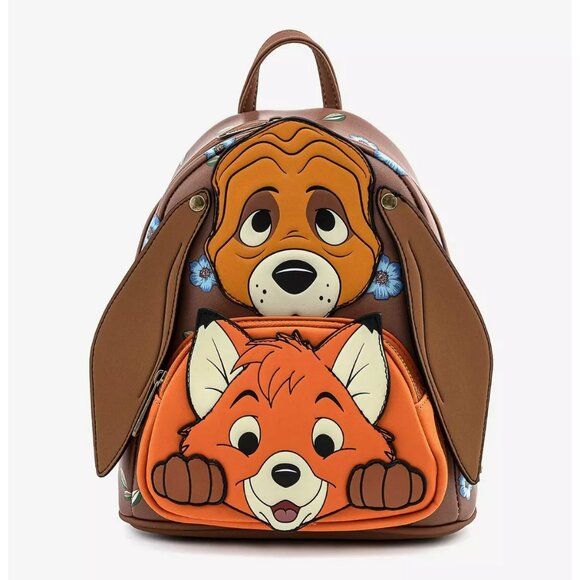 Loungefly Disney The Fox And The Hound Copper & Tod Floral Mini Backpack NWT - Picture 1 of 4